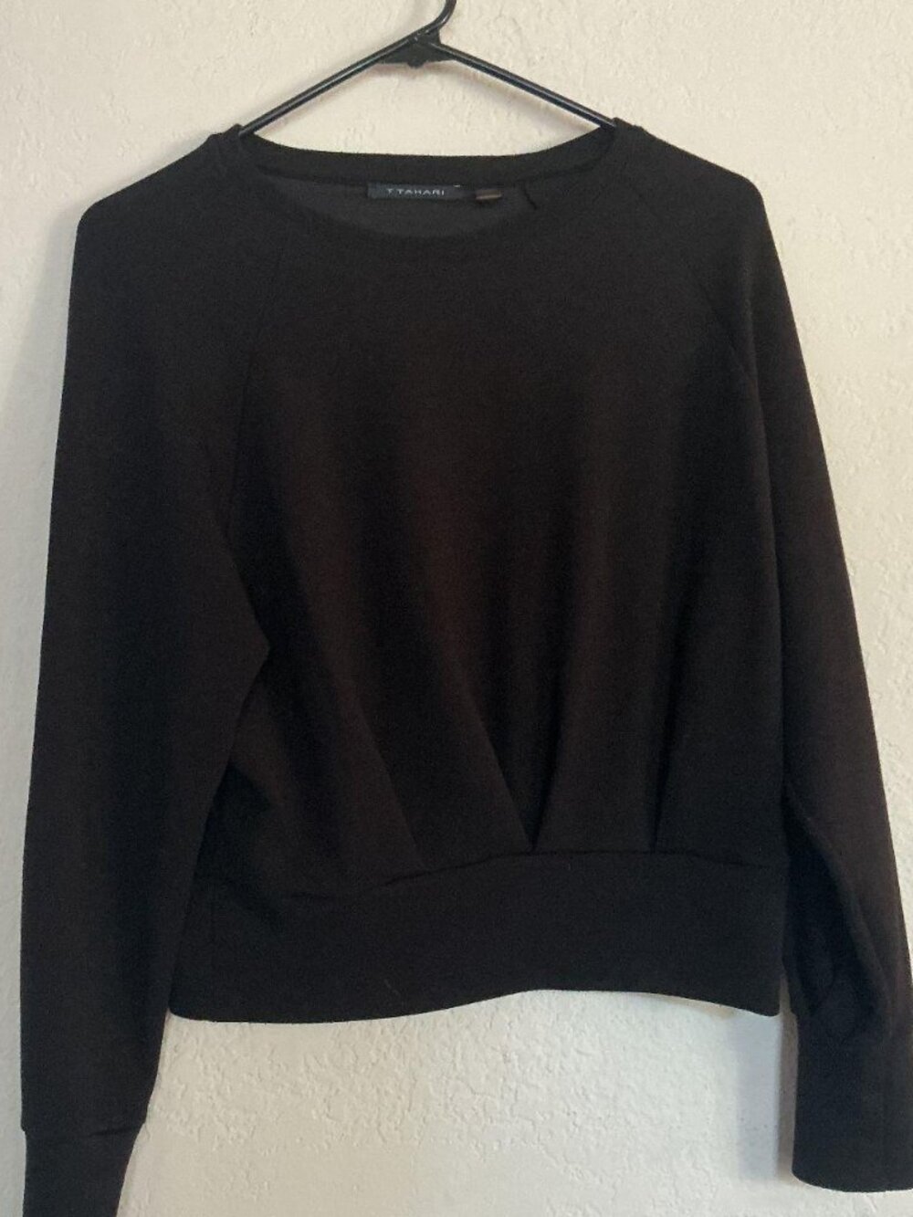 T Tahari Black Knit Crewneck Sweater relaxed minimalist quiet luxury style